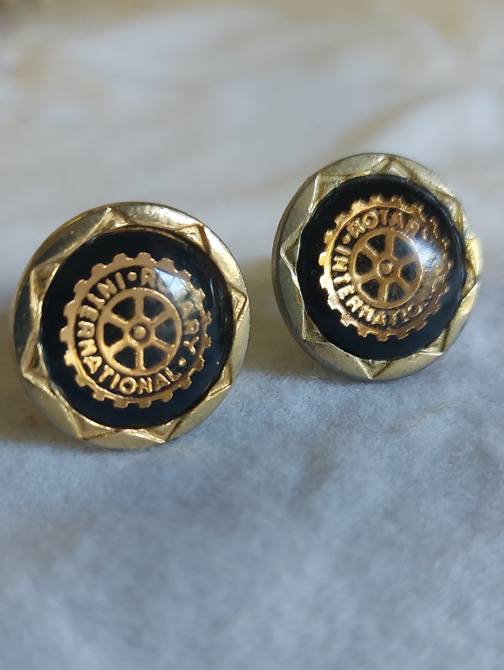 ​Vintage Rotary International Cufflinks Gold Tone Black Cabochon Mid Century